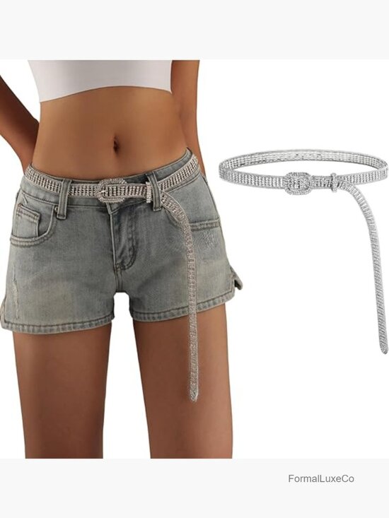 Sparkling Rhinestone Belt Adjustable Faux Leather Buckle Closure for Jeans main image 2